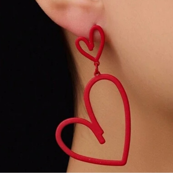 Red Heart Dangle Earrings - Picture 1 of 5